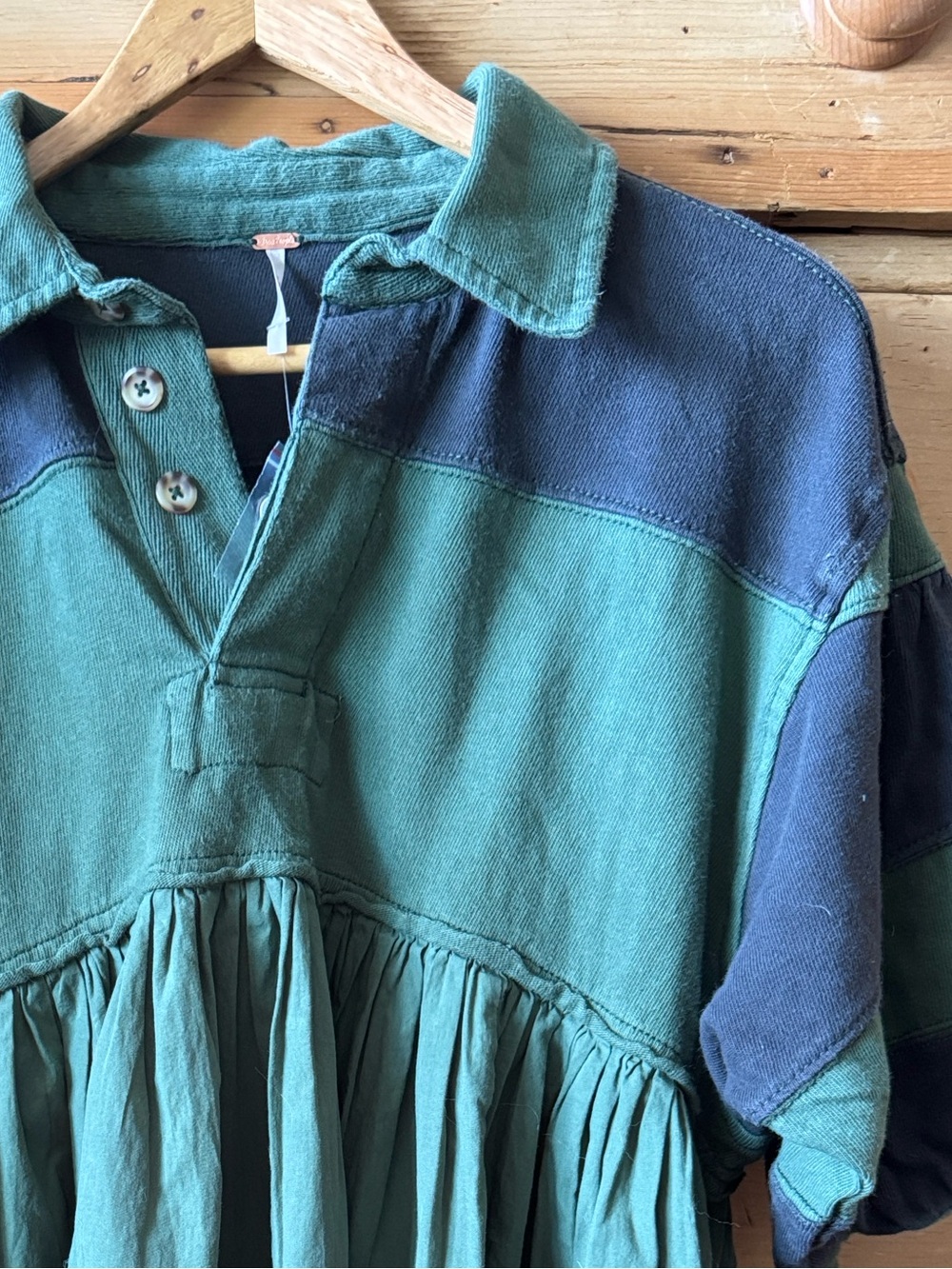 Free People Green and Navy Athletic Look Polo-Style Knit Dress / Tunic